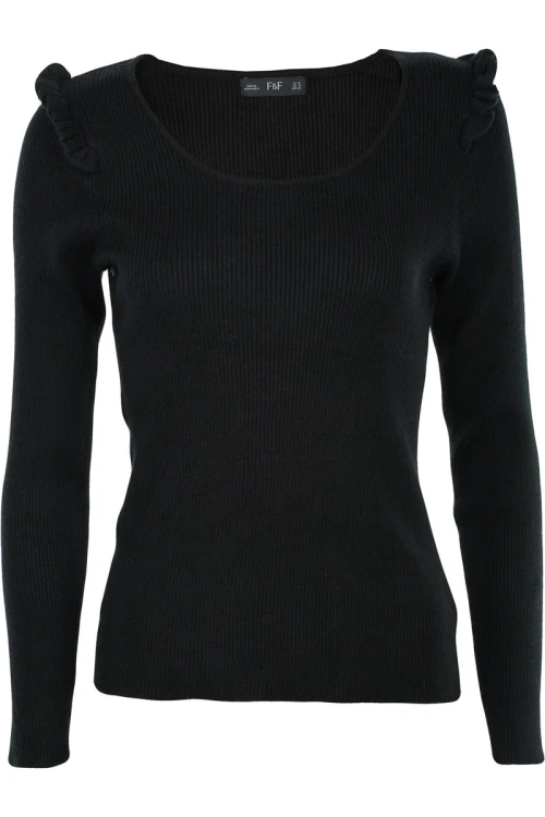 f&amp;f-czarny-sweter-z-falbanka-z-prazkowanej-dzianiny-glowne.webp