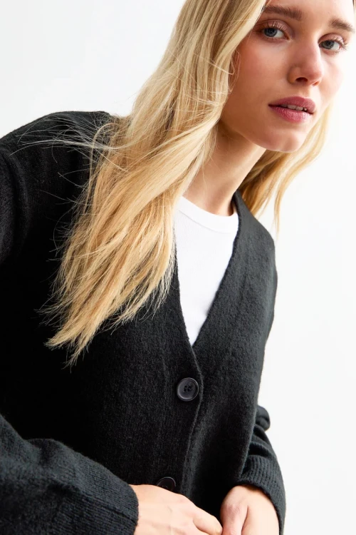 New-Look-czarny-rozpinany-sweter-kardigan-modelka-zblizenie.webp