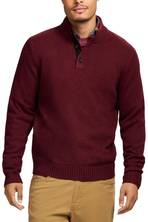 Izod-meski-bordowy-rozpinany-sweter-guziki-model-przod.webp