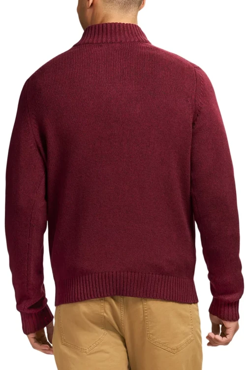 Izod-meski-bordowy-rozpinany-sweter-guziki-model-tyl.webp