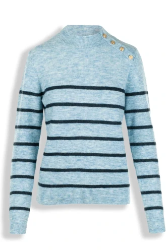 Camaieu-blekitny-sweter-w-czarne-paski-welna-guziki-glowne.webp