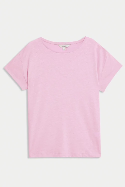 M&S-pudrowy-roz-lniana-bluzka-t-shirt-modal-glowne.webp