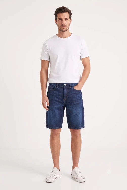 Springfield-meskie-ciemne-jeansowe-spodenki-jeans-model-przod.webp