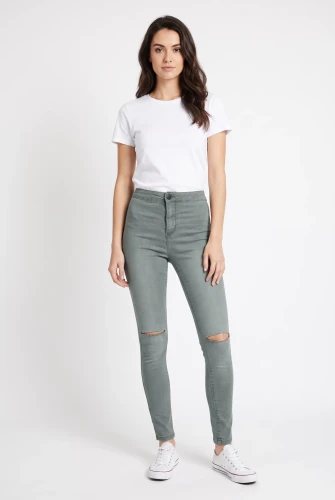 Forever21-grafitowe-spodnie-jeansy-z-dziurami-modelka-przod.webp