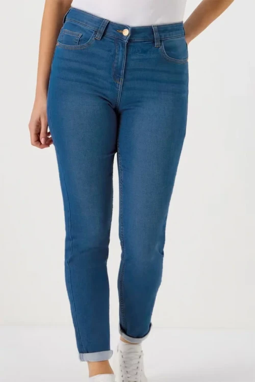 Papaya-Damskie-ciemne-Jeansowe-Spodnie-Jeansy-Jolie-Skinny-modelka-przod.webp